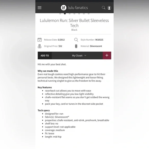 Lululemon Run: Silver Bullet Sleeveless Tech Tank - Picture 4 of 11